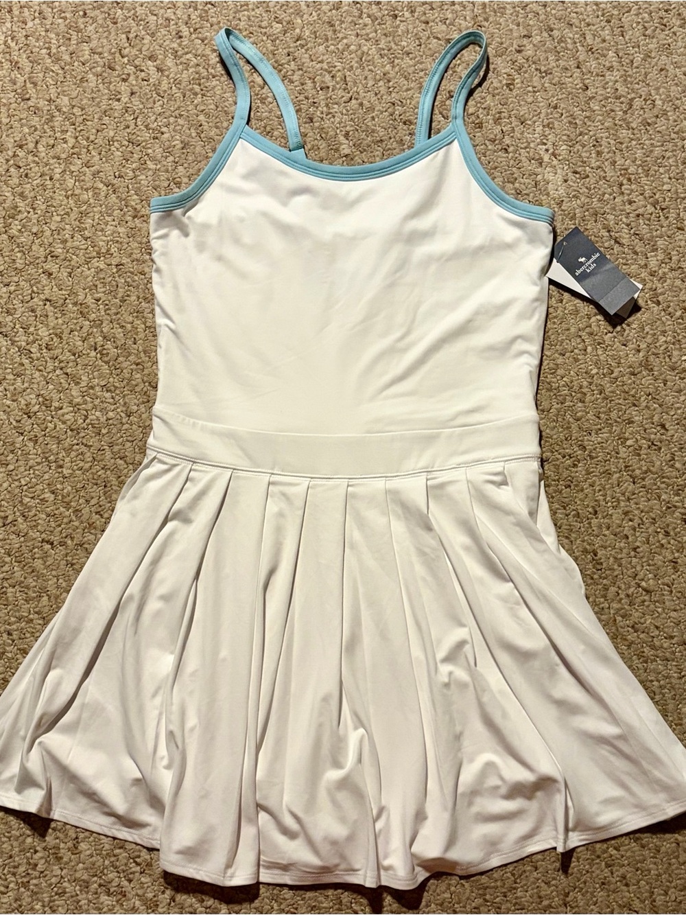 Girls' White Athletic Tank Dress with Light Blue Trim
